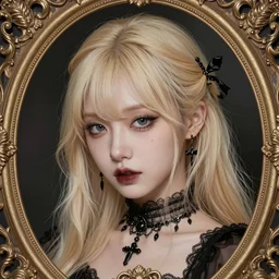 photograph of a beautiful blonde korean girl, exquisite detail, hyper realism, ornate, art by Charlie Bowater, voluptuous, exquisite detail, masterpiece, cute face, goth girl aesthetic,