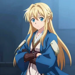 a portrait of violet evergarden as a jedi, jedi evergarden holding a blue lightsaber, anime art, detailed face with clear blue eyes, elemental art, trending on artstation