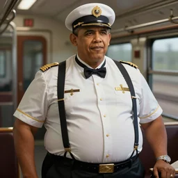 concept art of barack obama as a morbidly obese train conductor, highly detailed, highly intricate, smooth,