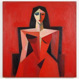 abstract art full of red color and cubism woman