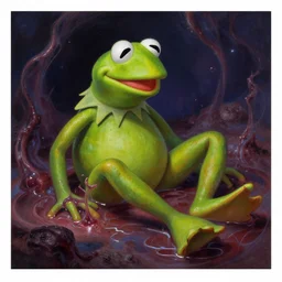 a monstrous version of kermit the frog wallows in a pool of festering liquid virulence, cosmic horror painting, elegant intricate digital painting artstation concept art by mark brooks and brad kunkle detailed