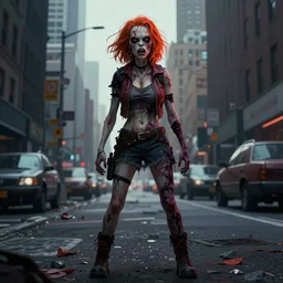 angry zombie full body portrait of milla jovovich, new york urban background szene, grimdark horror, stylized digital illustration, global illumination, ray tracing, hdr, fanart arstation by ian pesty and katarzyna bek - chmiel