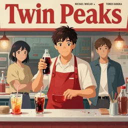 Twin Peaks poster artwork by Michael Whelan and Tomer Hanuka, Rendering of soda Jerk full of details, by Makoto Shinkai and thomas kinkade, Matte painting, trending on artstation and unreal engine