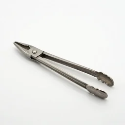 antique tongs, 8k product photo, isolated on a pure white background, centered, entire object in frame, sharp focus, soft studio lighting