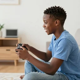 a black boy [ { 9 playing video - game in your room!!! ] } ), absurdly, pixel art style