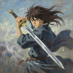 classical oil painting of a sword, wind, energy, fantasy, trending on artstation, stylistic, brush strokes, oil, canvas, beautiful, by kawacy and makoto shinkai