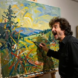 bob ross screaming at jackson pollock painting