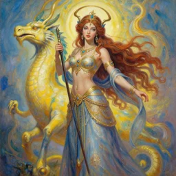 painting of a beautiful rendition of the mythical alilat, illustration, artistic, colorful, hyper detailed, in the style of greg rutkowski,