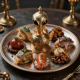 magical and mystical, illustrious, alien food on a plate, octane render, photorealism, highly detailed, hdr, 8 k, hyper detailed, ultra sharp