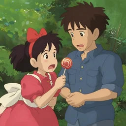cute geert wilders giving a lollypop to crying cute mark rutte, in the style of ghibli