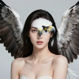 head and shoulders portrait of a harpy, eagle wings, feathers, beautiful, female, magical, high fantasy, d & d, by klimt, face details, extremely detailed, digital illustration