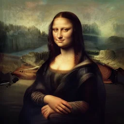 Donald trump with Mona Lisa body, realistic artstyle, wide shot, dramatic lighting, octane render, hyperrealistic, high quality, highly detailed, HD, beautiful, cinematic, 8k, unreal engine, facial accuracy, symmetrical