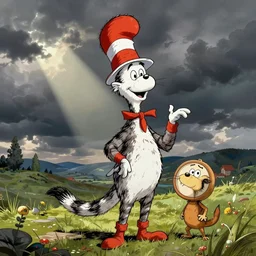 An illustration of Kat Dennings by Dr. Suess