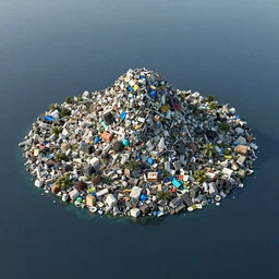 large island made entirely out of garbage and trash