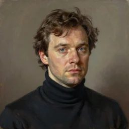 a oil painting portrait of Stephen Fry wearing a turtleneck, highly detailed, digital painting, artstation, concept art, sharp focus, illustration, art by artgerm and greg rutkowski and alphonse mucha