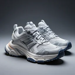 futuristic balenciaga and vetements sneakers on gradient background, ultra rendered extreme realism and detail, 8 k, highly detailed, realistic, detailed texture, hyper realistic, photorealistic, sharp focus,