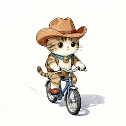 cute and funny kitten wearing a cowboy hat riding on the bycivle, ratfink style by ed roth, centered award winning watercolor pen illustration, isometric illustration by chihiro iwasaki, edited by range murata, tiny details by artgerm, symmetrically centered
