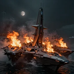 attack ships on fire off the shoulder of orion, in the style of sci - fi fantasy and blade runner cyberpunk, ridley scott, epic composition, dramatic lighting, octane render