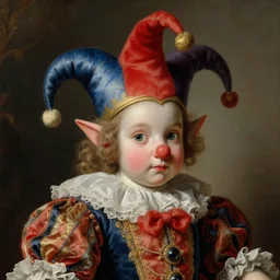baroque rococo painting Royal Fancy Jester Hildebrandt Lisa Frank high detail cute adorable whimsical up close gremlin