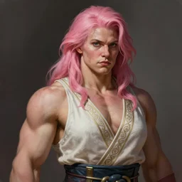 painted portrait of rugged thick [ roided ] and [ veiny ] beautiful female weightlifter [ zarya ], pink hair, upper body, robe fantasy intricate elegant highly detailed digital painting, artstation, concept art, smooth, atmospheric lighting sharp focus illustration art by craig mullins greg rutkowski