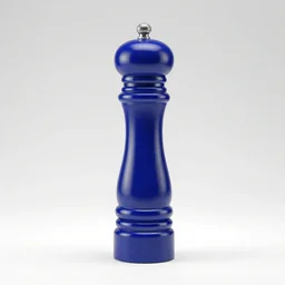 sapphire blue pepper mill, clean 3d render, octane render, isolated on a pure white background, centered, entire object in frame, sharp focus, soft studio lighting