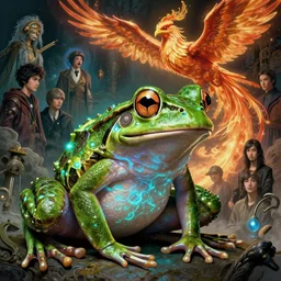 beautiful frog comic con frog, intricate lights, phoenix, bio luminescent, plasma, by ruan jia and artgerm and range murata and wlop and ross tran and william - adolphe bouguereau and beeple. key art. fantasy illustration. award winning, artstation, intricate details, realistic, hyperdetailed, 8 k resolution.