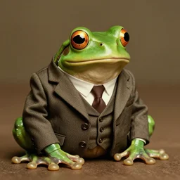 An old photo of a sophisticated frog in a nice suit
