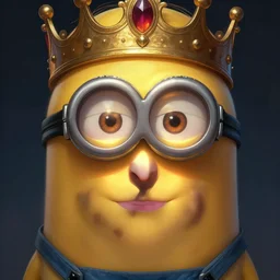 highly detailed portrait of a minion, ornate crown, beautiful symmetrical face, glowing skin, digital painting, artstation, concept art, smooth, clear focus, illustration, greg rutkowski, artgerm, global lighting, detailed and fantasy