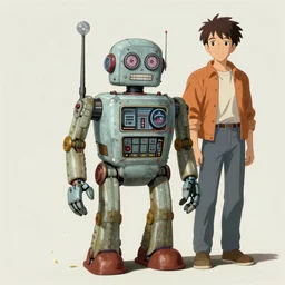 retro robot illustration by robert kinoshita and simon stalenhag, full of details, by makoto shinkai and thomas kinkade, matte painting, trending on artstation and unreal engine