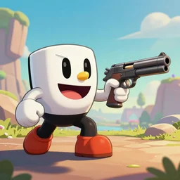 screenshot of cuphead with an actual gun, hd