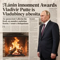 vladimir putin in a waistcoat staring at a log fire photograph newspaper award winning