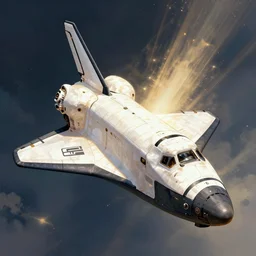 Artistic illustration of a futuristic scifi spaceshuttle in hollow knight style