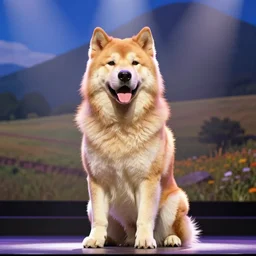 color video footage, a hugest dog on the stage, japanese tv show.