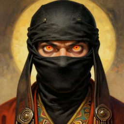 close up sci - fi hippie poster art simon stalenhag ninja monster eyes, ninja robes, elegant, highly detailed, centered, digital painting, concept art, smooth, sharp focus, illustration, artgerm, tomasz alen kopera, peter mohrbacher, donato giancola, joseph christian leyendecker, wlop, frank frazetta