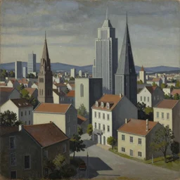 an Encaustic painting of surrealistic city