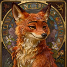 detailed portrait of a Female Zootopia Furry Character in Fur Skin by Alphonse Mucha, Zootopia,  Neo-Gothic-Furry-Art, rich deep moody colors