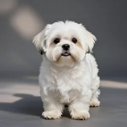 small white shihtzu maltese mix dog in the style of the rugrats