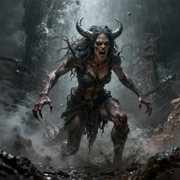 😡 lilith the mother of all monsters angry, raining ash, fine art masterpiece, highly detailed dino valls wayne barlowe machiej kuciara, dramatic lighting, long shot, wide angle, uhd 8 k, sharp focus