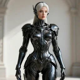 intricate hyper detailed ultra sharp 3 d render of a beautiful smooth porcelain fascinating cyberpunk woman portrait, medium shot portrait, beautiful natural bright light, alexandre ferra mecha, haute couture, cyberpunk black shining armor, art nouveau, octane render, volumetric cinematic lighting, 8 k, vray tracing