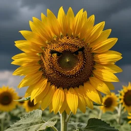 a sunflower with a crazy expression, madness, ultradetailed, volumetric, dramatic light