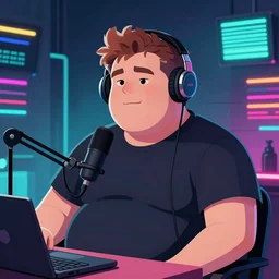 ethan klein from h3h3, overweight, hosting a podcast, high quality digital art by mad dog jones, synthwave style