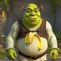 shrek as a banana, highly detailed, extremely high quality, hd, 4 k, 8 k, canon 3 0 0 mm, professional photographer, 4 0 mp, lifelike, top - rated, award winning, realistic, detailed lighting, detailed shadows, sharp, no blur, edited, corrected, trending