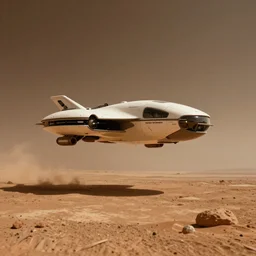A futuristic flying vehicle hovering the surface of Mars, wide angle, low angle shot, mood lighting, Behance, digital art in the style of Oblivion movie, by Beeple, trending on Artstation