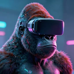 a stunning portrait of a cyberpunk gorilla wearing vr glasses, vibrant, digital art by ross tran, highly detailed, trending on artstationhq, octane render
