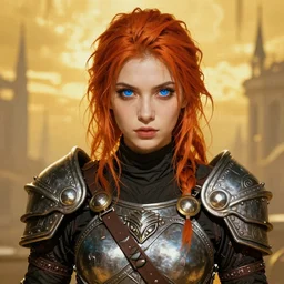 vivid portrait of the young woman warrior with blue eyes by Wlop, in style of Dark Souls 3 and Elden Ring, fantasy matte painting, golden ratio, trending on cgsociety, cinematic, trending on artstation, highly detailed, vibrant