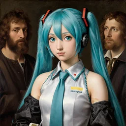 beautiful renaissance painting portrait of hatsune miku blue - hair by sandro botticelli, jan van eyck, tiziano vecelli, piero della francesca