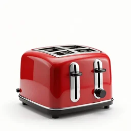 ruby red toaster, photorealistic, isolated on a pure white background, centered, entire object in frame, sharp focus, soft studio lighting
