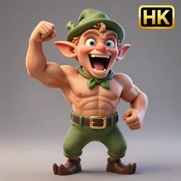 3d rendering of Dobby the House Elf as a screaming body builder, hd 4k