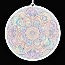 soft pastel colorful circular ornament on a black background, a detailed drawing by wolfgang zelmer, shutterstock contest winner, psychedelic art, psychedelic, fractalism, intricate patterns