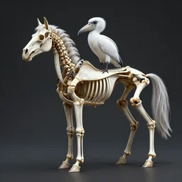 skeleton of an shoebill merged with horse, anatomically correct, 8 k